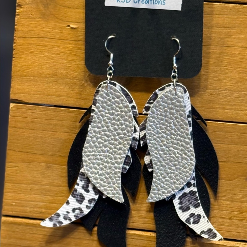 Black and White Layered Leather Earrings